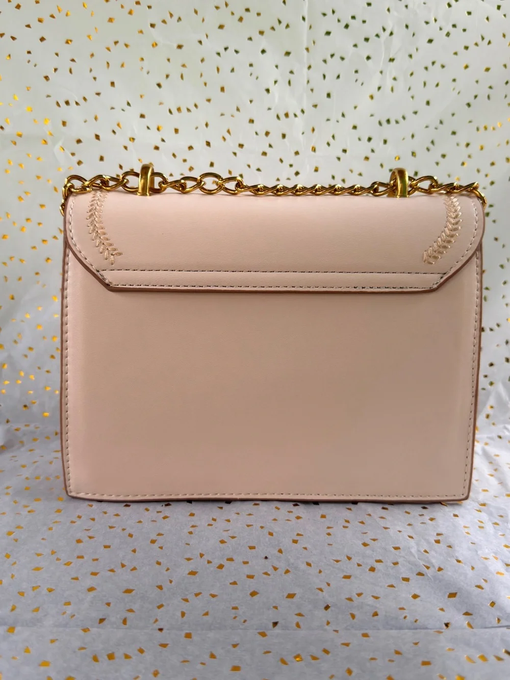 Vessana Gahon Cream Leather Top-Handle Shoulder Bag with Gold Chain